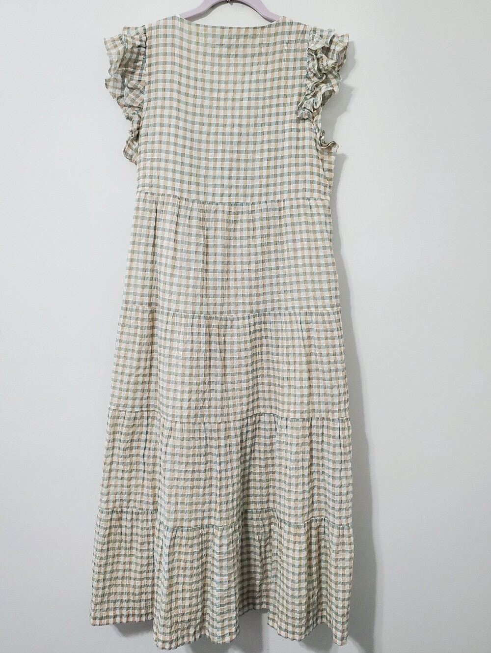 Madewell Gingham Seersucker Tiered Midi Dress Ruffle Sleeve Medium - Picture 8 of 15